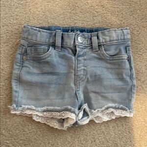 Light Blue Denim Shorts with Lace Trim